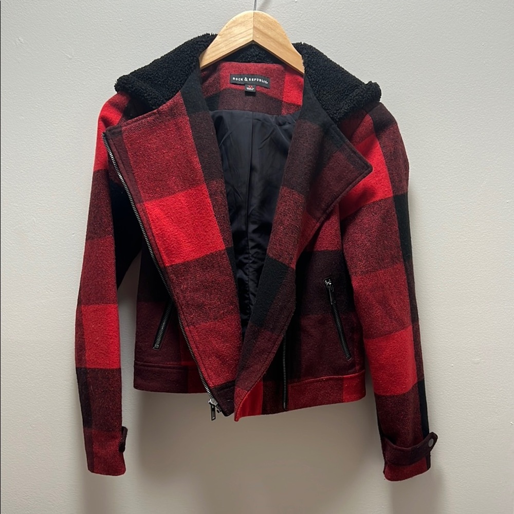 Red & Black Plaid Bomber Jacket
